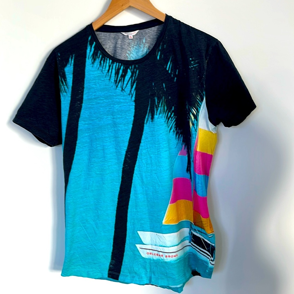 Orlebar Brown men’s t shirt Aqua Tree Breeze Photo-Print Top size L